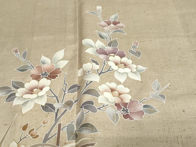 平和屋着物●訪問着　作家物　紬地　草花文　金彩　正絹　逸品　DABF1462ud