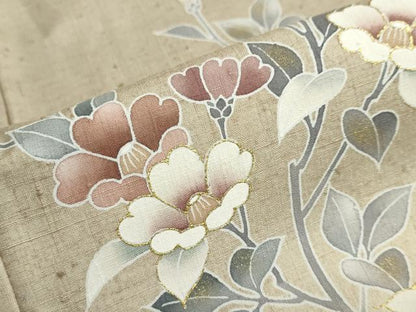 平和屋着物●訪問着　作家物　紬地　草花文　金彩　正絹　逸品　DABF1462ud