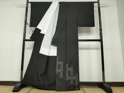 平和屋着物●本場縞大島紬　訪問着　抽象文様　正絹　逸品　DABF1465ud