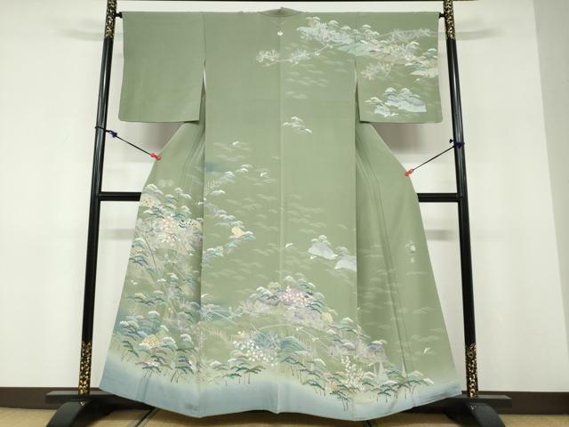 平和屋着物●訪問着　友禅　作家物　風景草花文　暈し染め　正絹　逸品　DABF1466ud