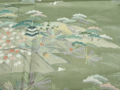 平和屋着物●訪問着　友禅　作家物　風景草花文　暈し染め　正絹　逸品　DABF1466ud