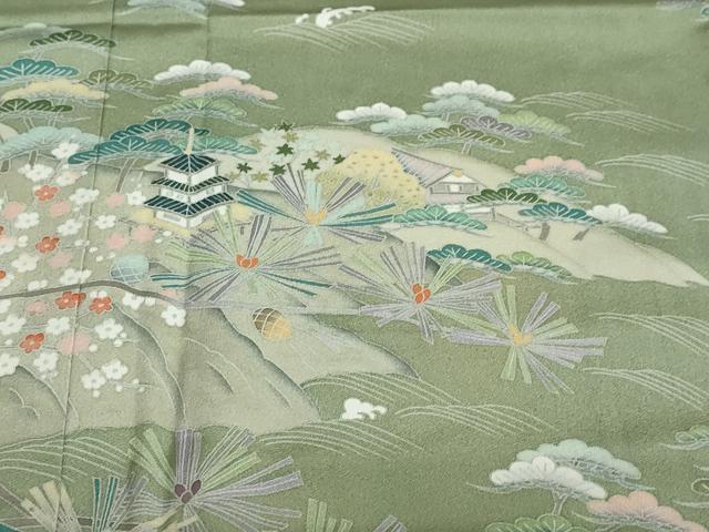 平和屋着物●訪問着　友禅　作家物　風景草花文　暈し染め　正絹　逸品　DABF1466ud