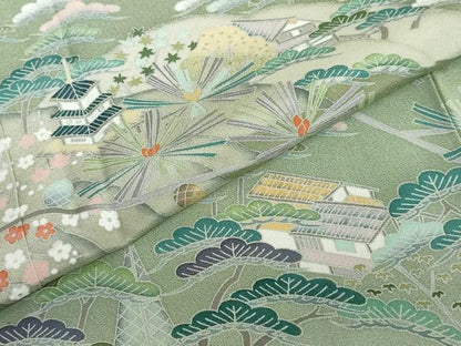 平和屋着物●訪問着　友禅　作家物　風景草花文　暈し染め　正絹　逸品　DABF1466ud