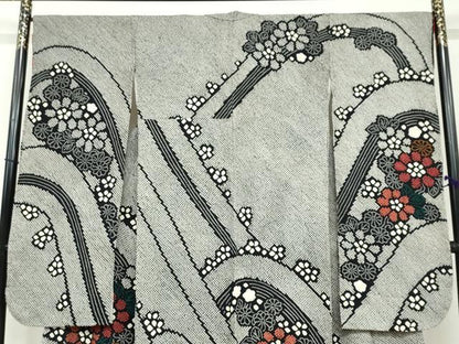 平和屋着物●豪華振袖　総絞り　草花文　黒地　正絹　逸品　DABF1467ud