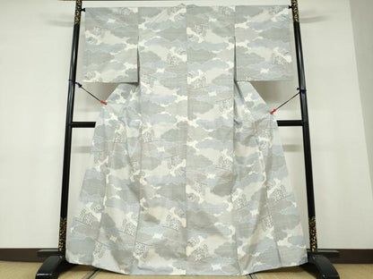 平和屋着物●本場大島紬　白大島　9マルキ　雲取り几帳文　正絹　逸品　DABF1468ud