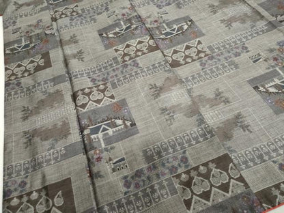 平和屋着物●本場大島紬　9マルキ　風景草花文　正絹　逸品　DABF1471ud