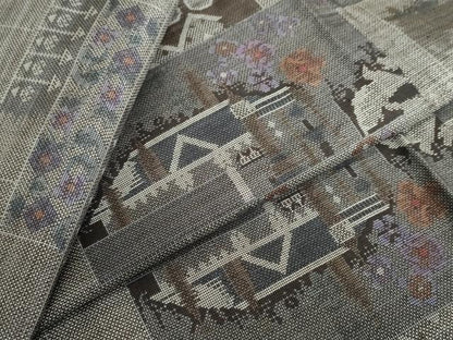 平和屋着物●本場大島紬　9マルキ　風景草花文　正絹　逸品　DABF1471ud
