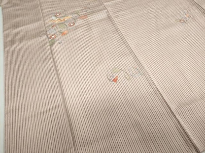 平和屋着物●訪問着　お召地　総刺繍　駒刺繍　花鳥文　金糸　正絹　逸品　DABF1478ud