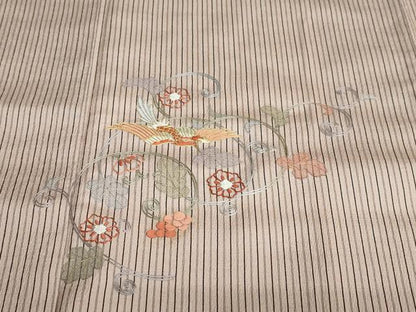 平和屋着物●訪問着　お召地　総刺繍　駒刺繍　花鳥文　金糸　正絹　逸品　DABF1478ud