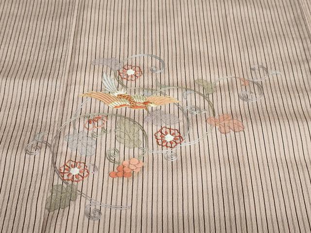 平和屋着物●訪問着　お召地　総刺繍　駒刺繍　花鳥文　金糸　正絹　逸品　DABF1478ud