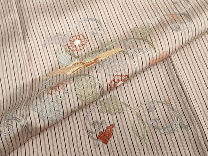 平和屋着物●訪問着　お召地　総刺繍　駒刺繍　花鳥文　金糸　正絹　逸品　DABF1478ud
