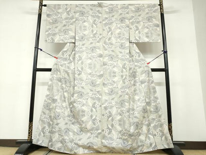 平和屋着物●本場大島紬　白大島　7マルキ　草花文　正絹　逸品　未使用　DABF1482ud