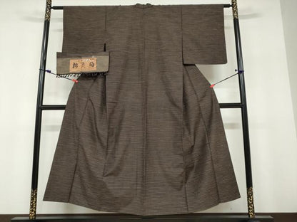 平和屋着物●根津儀一　柿渋紬　横段文　証紙付き　正絹　逸品　DABF1489ud