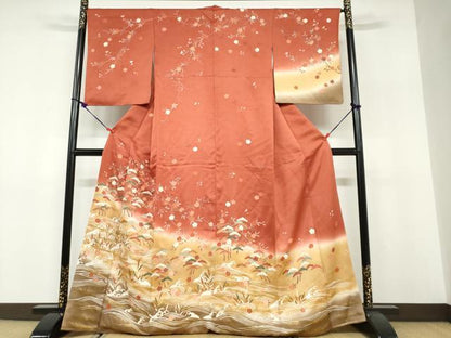平和屋着物●訪問着　立波草花文　暈し染め　金彩　正絹　逸品　DABF1490ud