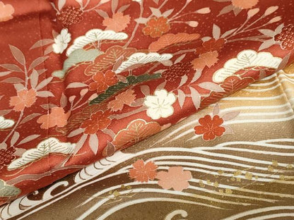 平和屋着物●訪問着　立波草花文　暈し染め　金彩　正絹　逸品　DABF1490ud