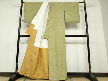 平和屋着物●上質な紬　柳茶色　正絹　逸品　DABF1492ud