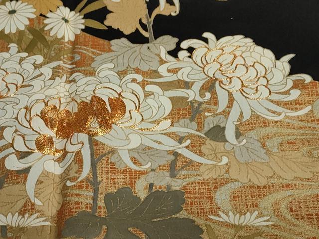 平和屋着物●豪華黒留袖　駒刺繍　流水草花文　金彩　正絹　逸品　DABF1493ud