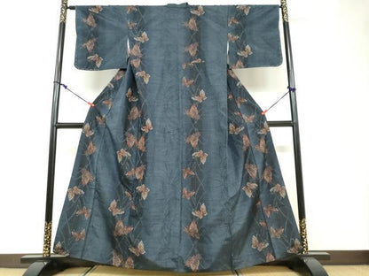 平和屋着物●上質な紬　舞蝶文　正絹　逸品　DABF1494ud