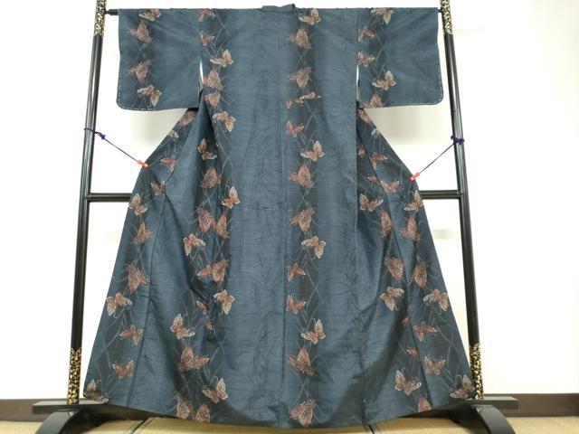 平和屋着物●上質な紬　舞蝶文　正絹　逸品　DABF1494ud