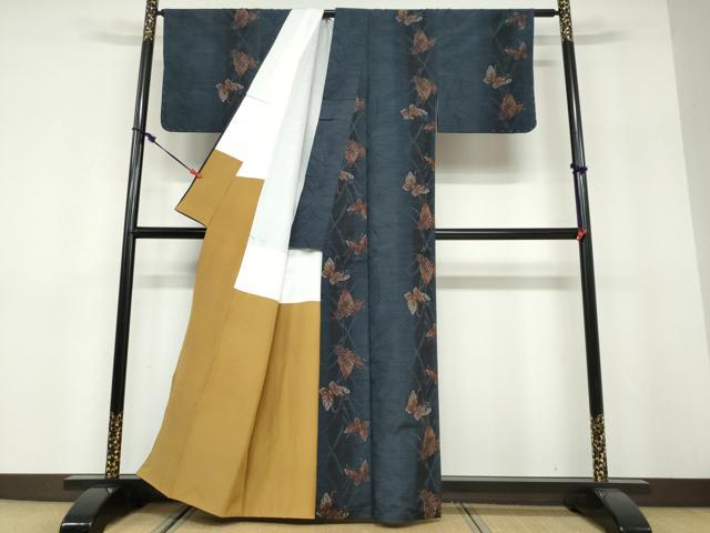 平和屋着物●上質な紬　舞蝶文　正絹　逸品　DABF1494ud