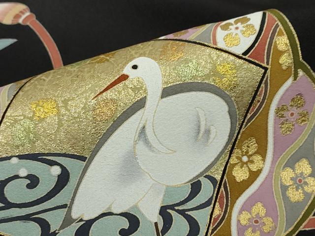 平和屋着物●豪華黒留袖　作家物　駒刺繍　群鶴草花文　金彩　正絹　逸品　DABF1495ud