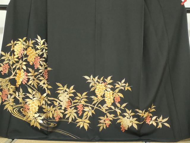 平和屋着物●豪華黒留袖　駒刺繍　南天文　金彩　正絹　逸品　DABF1498ud