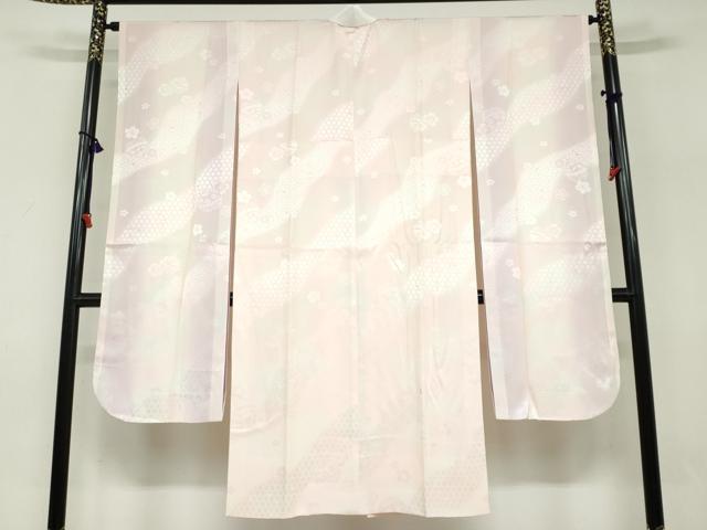 平和屋着物●振袖用長襦袢　袷　舞桜鈴地紋　暈し染め　半衿刺繍　正絹　逸品　DABF1500ud