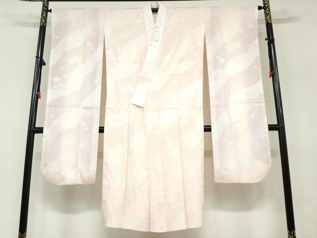 平和屋着物●振袖用長襦袢　袷　舞桜鈴地紋　暈し染め　半衿刺繍　正絹　逸品　DABF1500ud