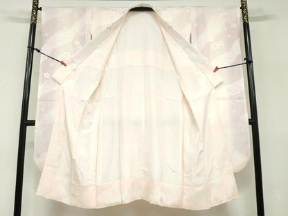 平和屋着物●振袖用長襦袢　袷　舞桜鈴地紋　暈し染め　半衿刺繍　正絹　逸品　DABF1500ud
