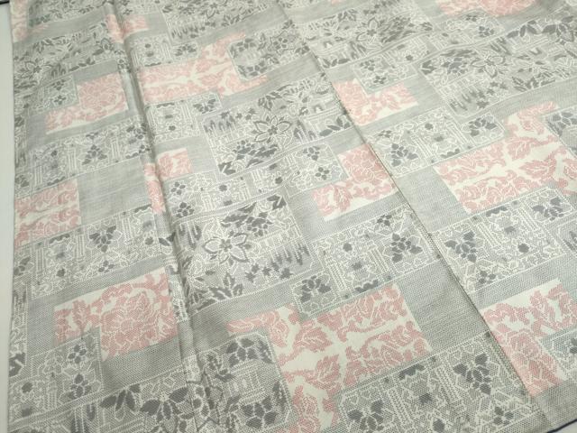平和屋着物●本場大島紬　9マルキ　変わり格子草花文　正絹　逸品　DABF1507ud