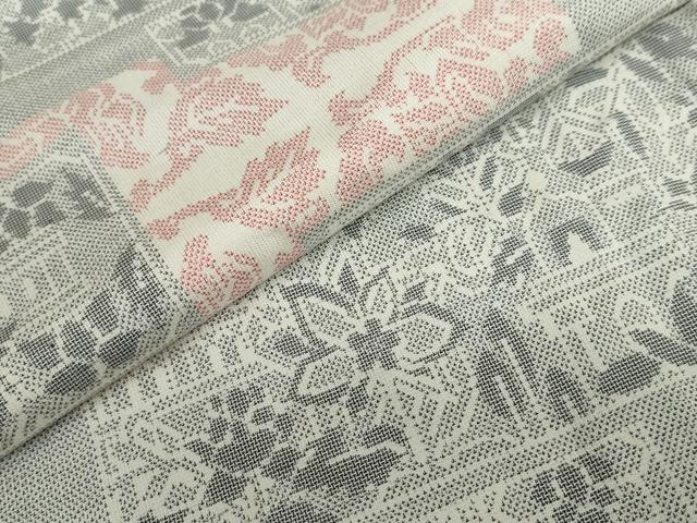 平和屋着物●本場大島紬　9マルキ　変わり格子草花文　正絹　逸品　DABF1507ud