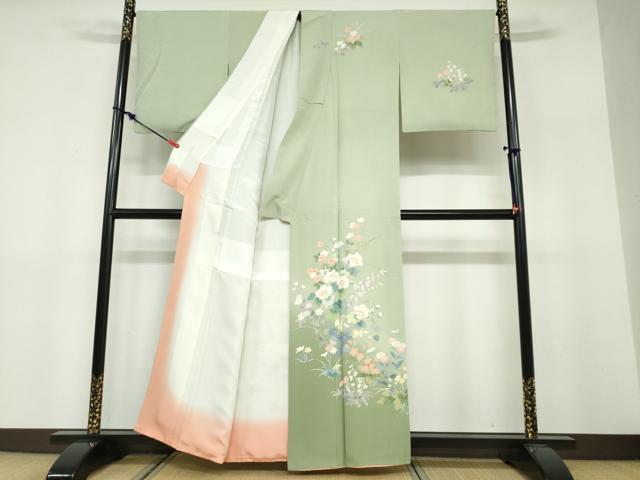 平和屋着物●訪問着　友禅　作家物　草花文　暈し染め　正絹　逸品　DABF1508ud