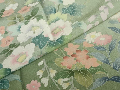 平和屋着物●訪問着　友禅　作家物　草花文　暈し染め　正絹　逸品　DABF1508ud