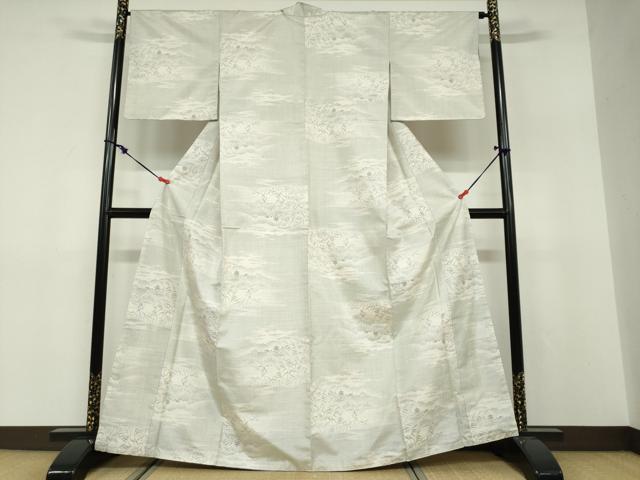 平和屋着物●本場大島紬　白大島　9マルキ　風景秋草文　正絹　逸品　DABF1509ud