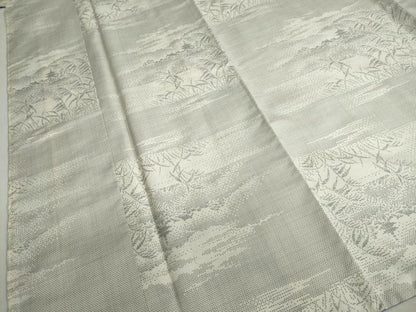 平和屋着物●本場大島紬　白大島　9マルキ　風景秋草文　正絹　逸品　DABF1509ud