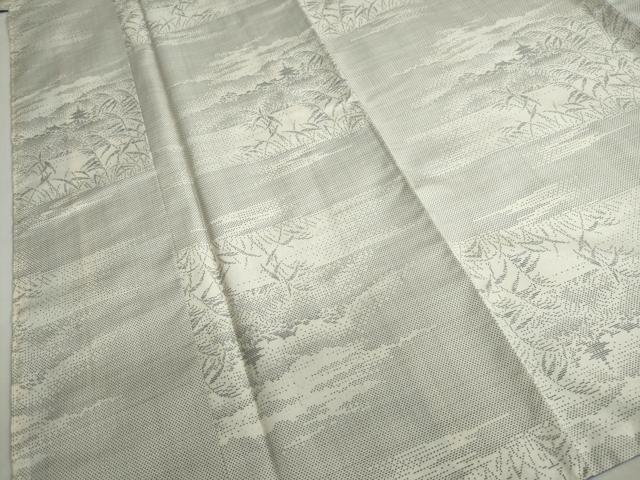平和屋着物●本場大島紬　白大島　9マルキ　風景秋草文　正絹　逸品　DABF1509ud