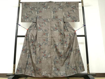 平和屋着物●本場大島紬　7マルキ　風景草花文　正絹　逸品　未使用　DABF1510ud
