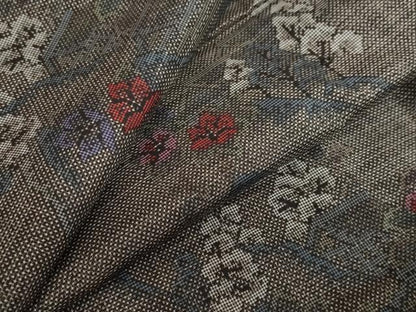 平和屋着物●本場大島紬　7マルキ　風景草花文　正絹　逸品　未使用　DABF1510ud