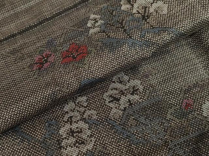 平和屋着物●本場大島紬　7マルキ　風景草花文　正絹　逸品　未使用　DABF1510ud