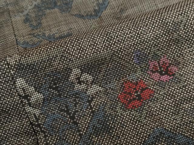 平和屋着物●本場大島紬　7マルキ　風景草花文　正絹　逸品　未使用　DABF1510ud