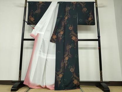 平和屋着物●小紋　舞花文　洗える着物　DABF1513ud