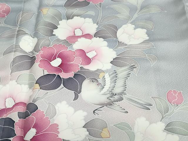 平和屋着物●訪問着　花鳥文　暈し染め　反端付き　正絹　逸品　未使用　DABF1531ud