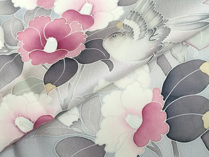 平和屋着物●訪問着　花鳥文　暈し染め　反端付き　正絹　逸品　未使用　DABF1531ud