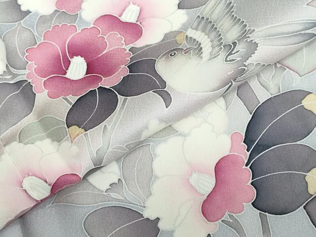 平和屋着物●訪問着　花鳥文　暈し染め　反端付き　正絹　逸品　未使用　DABF1531ud