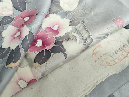 平和屋着物●訪問着　花鳥文　暈し染め　反端付き　正絹　逸品　未使用　DABF1531ud