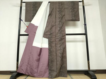 平和屋着物●本場大島紬　9マルキ　草花間道　シルエット　正絹　逸品　未使用　DABF1536ud