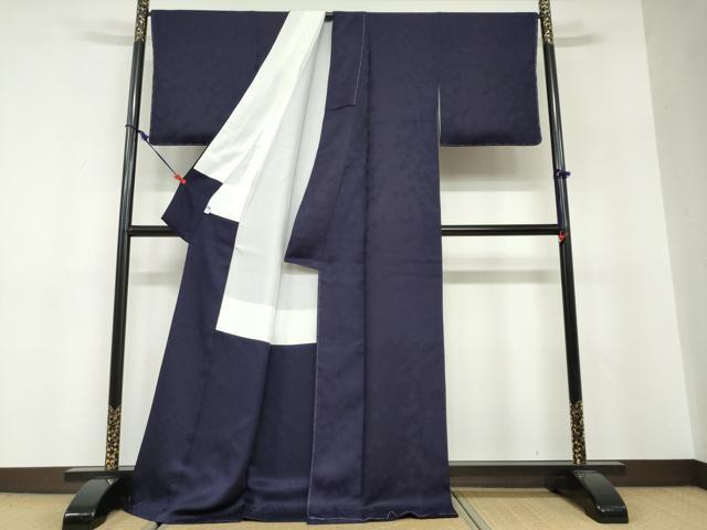 平和屋着物●外山良治　本藍染作家　浅井正文　小紋　阿波藍天然染　舞桜文　証紙付き　正絹　逸品　未使用　DABF1543ud