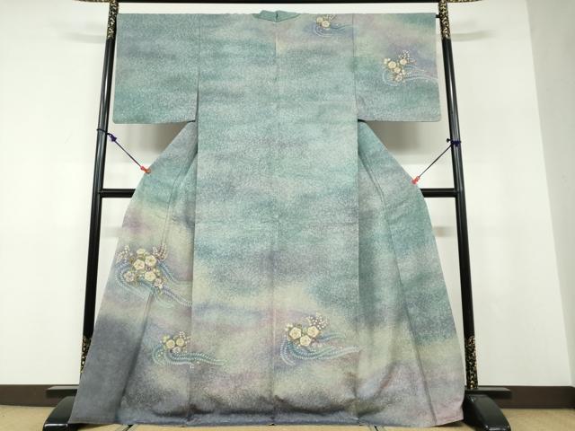 平和屋着物●訪問着　絞り　辻が花　暈し染め　金通し地　正絹　逸品　DABF1548ud