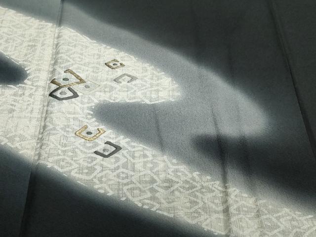 平和屋着物●訪問着　刺繍　流水文　暈し染め　黒地　金糸　正絹　逸品　DABF1555ud