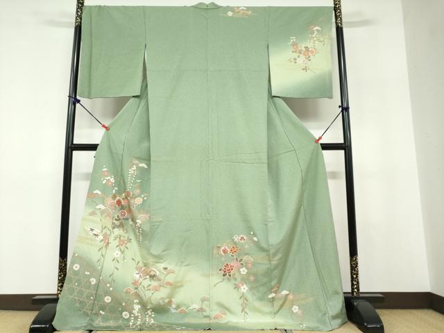 平和屋着物●訪問着　地紙花蝶丸文　暈し染め　金彩　ロング丈　正絹　逸品　DABF1556ud